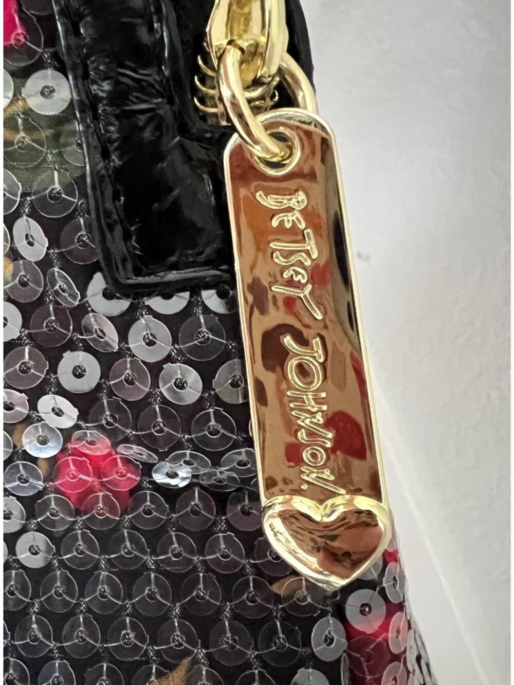 Betsey Johnson Floral Roses Sequin Handbag Satchel Purse Chic Whimsical - Picture 5 of 10
